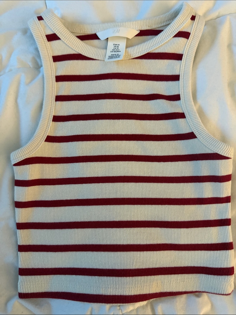 H&M Cream and red Striped Ribbed Crop Tank